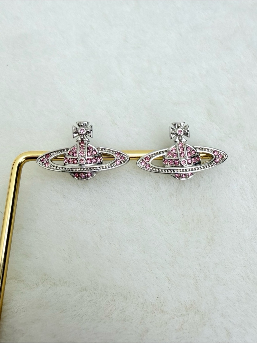 Vivienne Westwood Silver-Tone Pink Crystal Orb Earrings